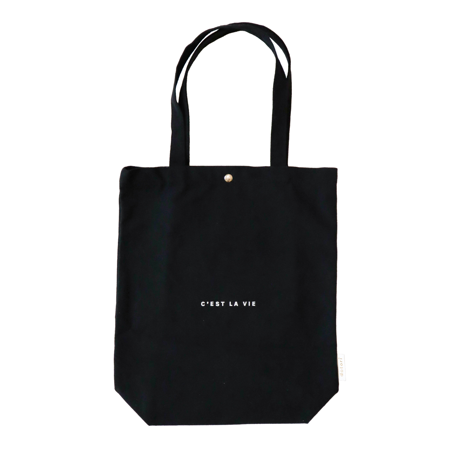 C'est La Vie Canvas Tote Bag with Pocket (Black)