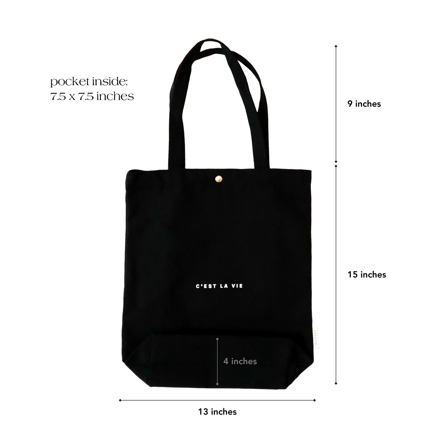 C'est La Vie Canvas Tote Bag with Pocket (Black)