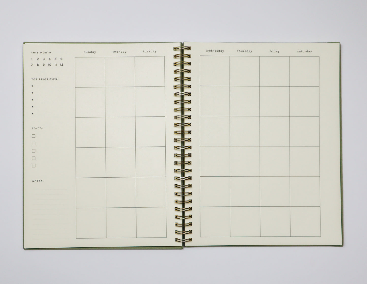 Undated Monthly Planner in Sage