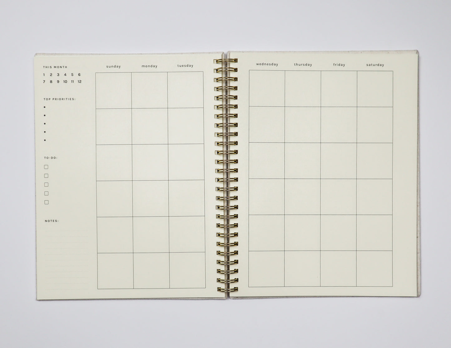 Undated Monthly Planner in Cream