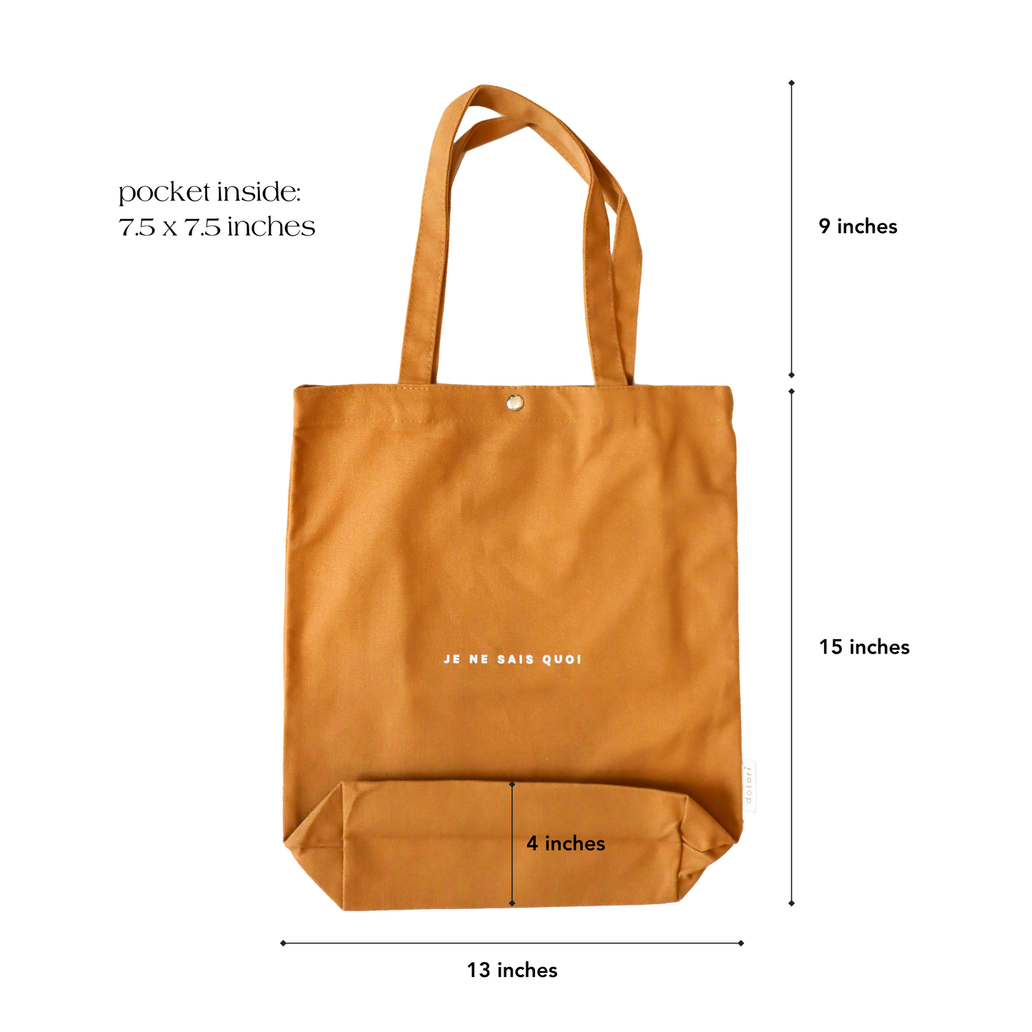 Je Ne Sai Quoi Canvas Tote Bag with Pocket (Tan)