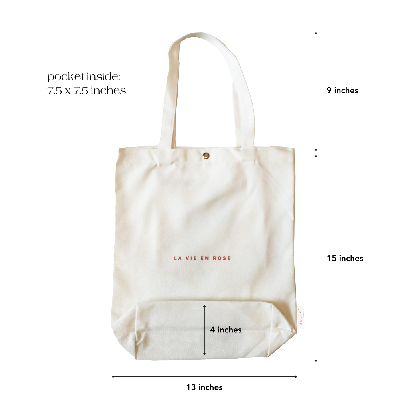 La Vie en Rose Canvas Tote Bag with Pocket (White)