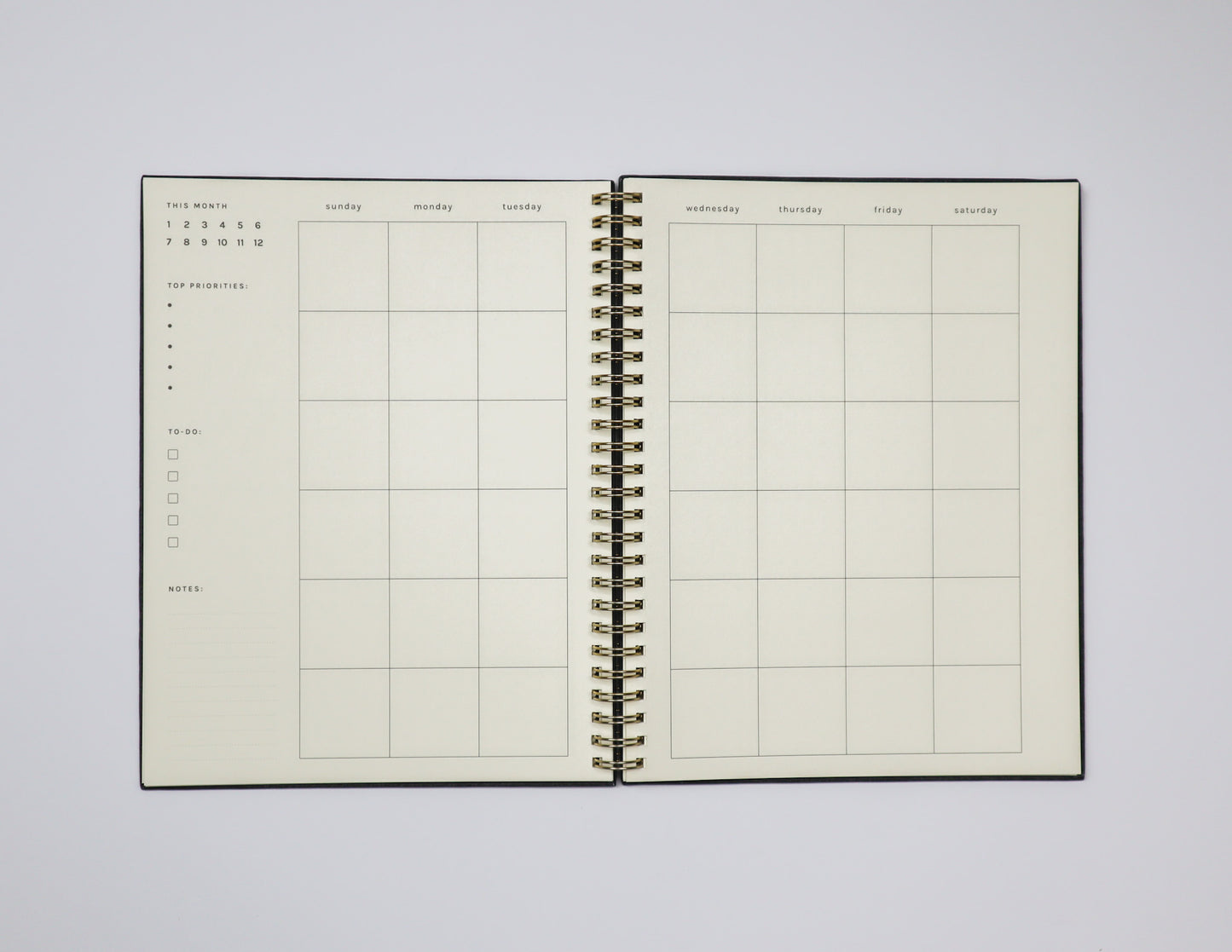 Undated Monthly Planner in Charcoal
