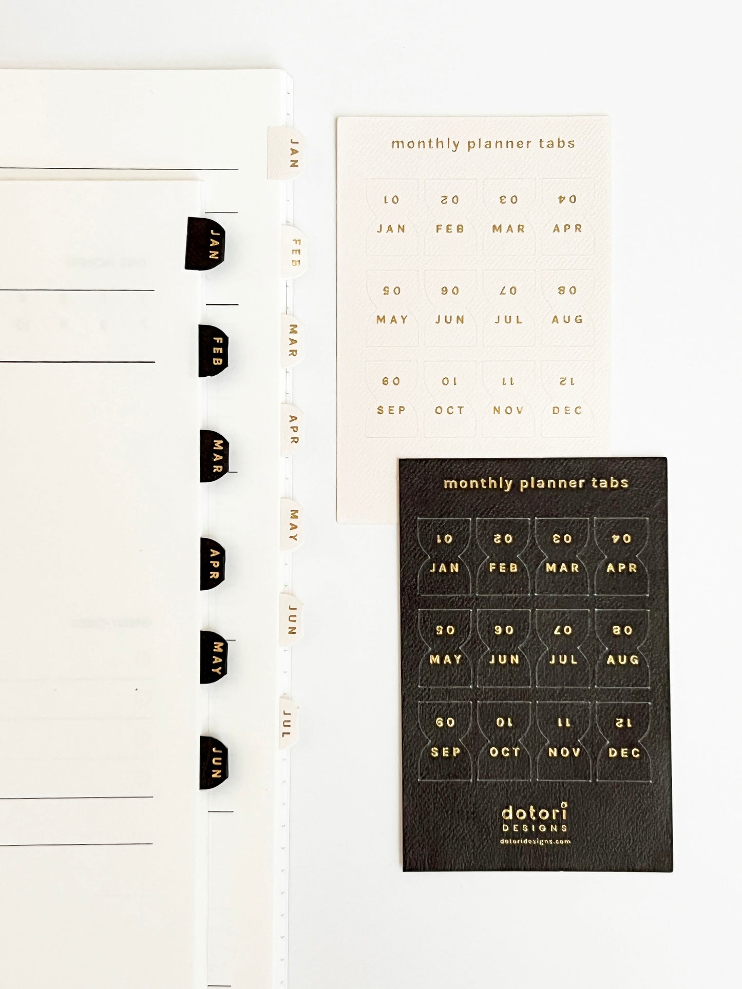 Textured Planner Monthly Tabs with Gold Foil Lettering